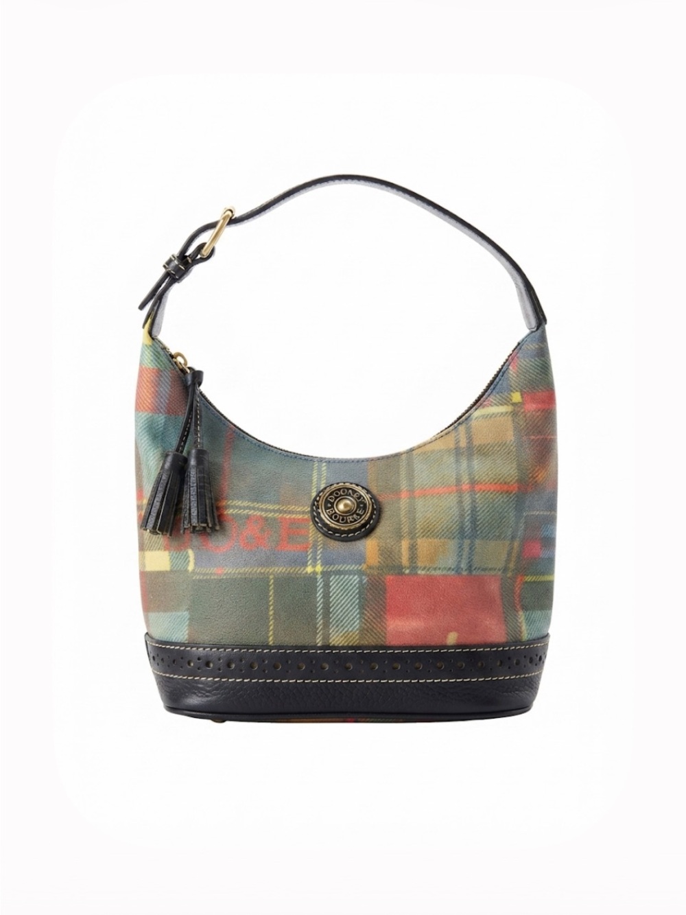 Dooney & Bourke Multi-Color Plaid Shoulder Bag with Brown Trim